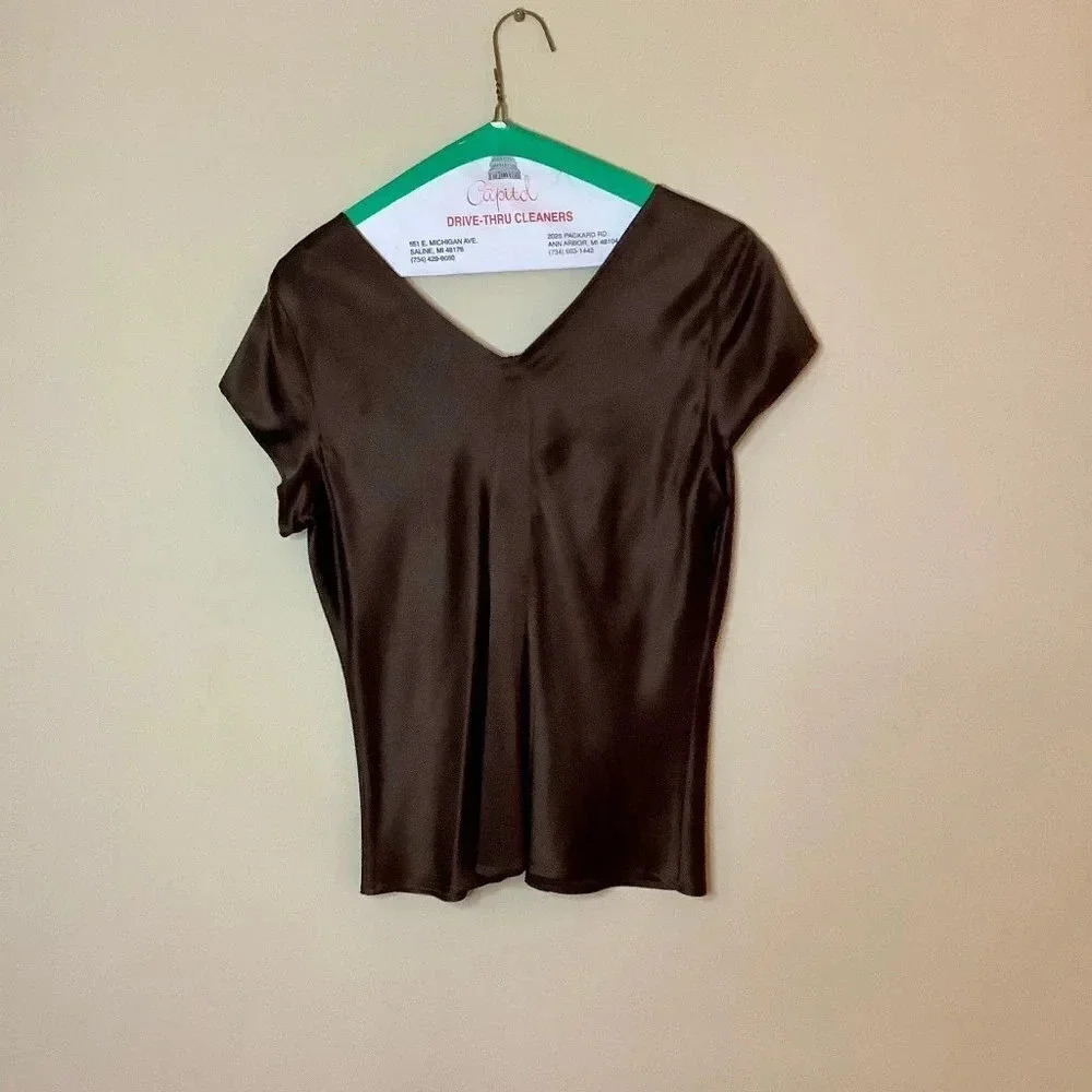 Marshall Fields Brown Satin Blouse Size M - Picture 3 of 8